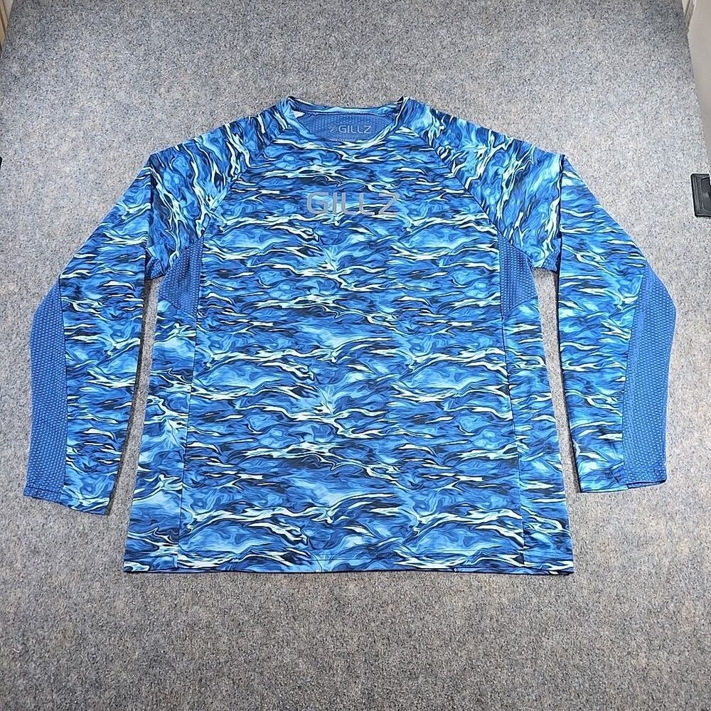 Gillz Gear Men's XL Vented Fishing Swimming Outdoor Long Sleeve Shirt Water Blue